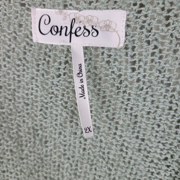 Confess Plus Size 2X Open Knit Front cardigan Sweater Seafoam Green Lightweight - Picture 5 of 6